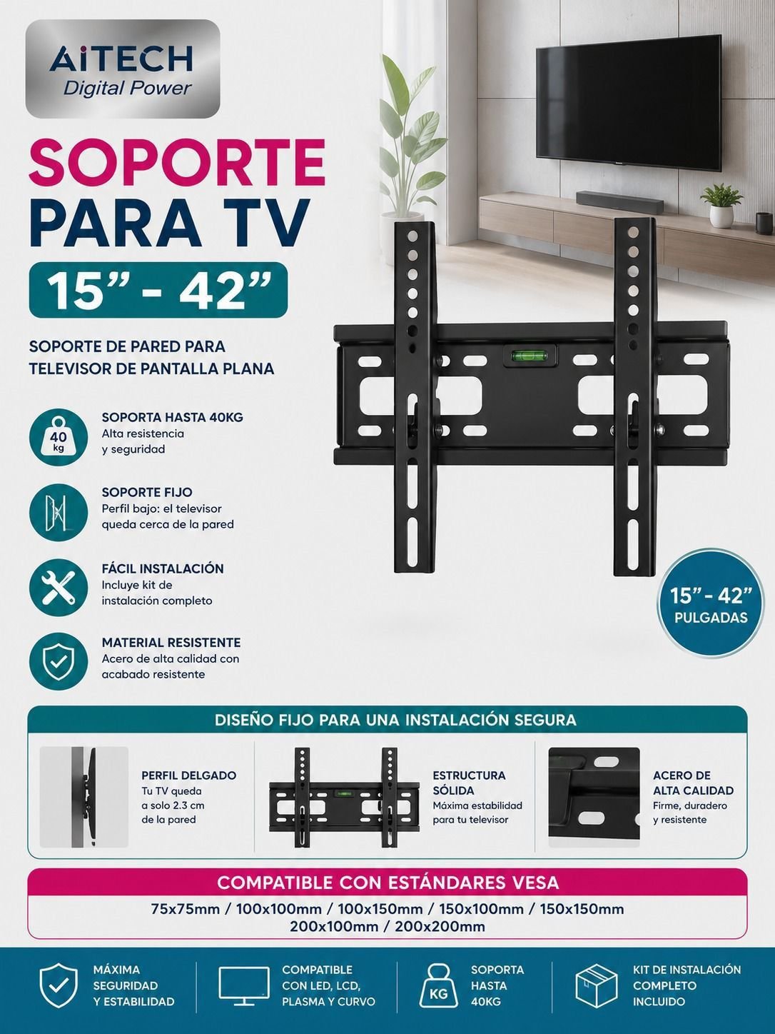 Soporte fijo para TV 15-42”