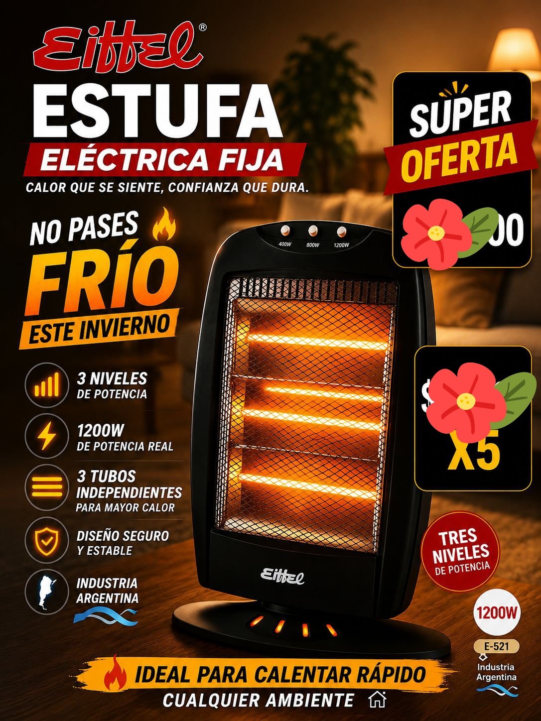 Estufa fija 3 velas eiffel
