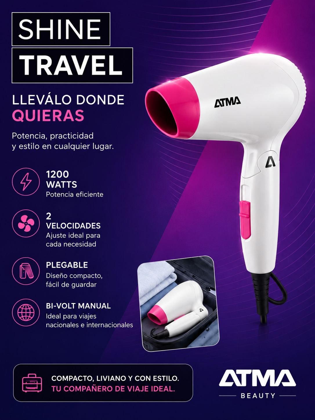 SECADOR DE PELO ATMA SHINE TRAVEL