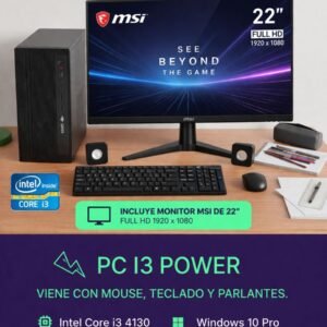 PC ESCRITORIO + MONITOR 22" GIGANTE+ TECLADO+ MOUSE Y PARLANTES