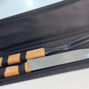 Set para asado x2 c/ mango de madera y estuche