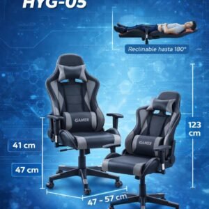 Silla gamer reclinable hasta 180° reforzado apoya brazos movibles