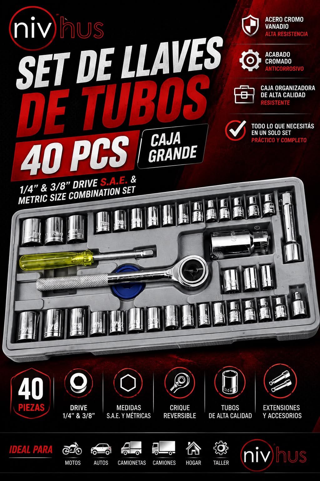Set de llave de tubos 40 PIEZAS NIVHUS