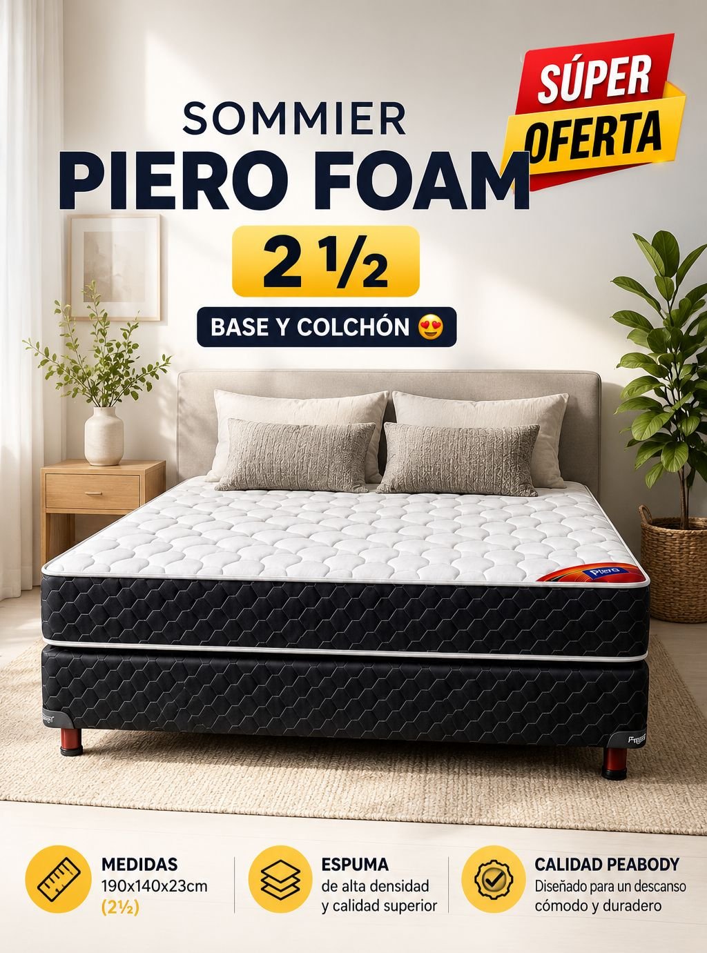 SOMMIER PIERO FOAM 190x140x23cm (2½)
