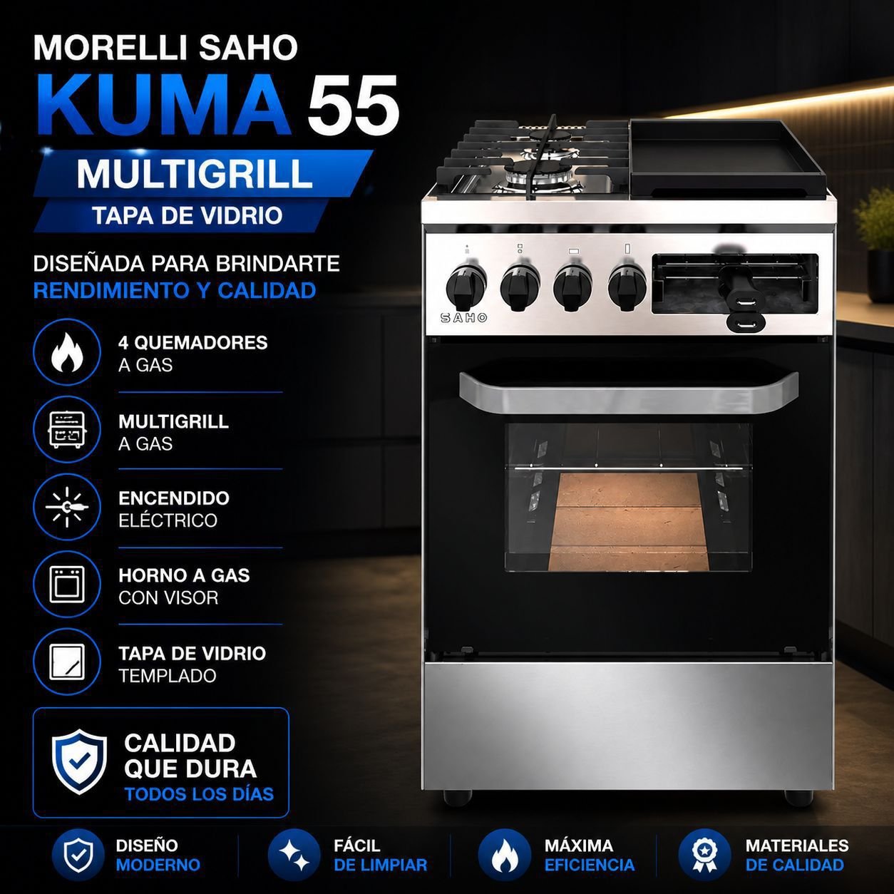 Cocina morelli saho kuma 55cm multigrill tapa vidrio