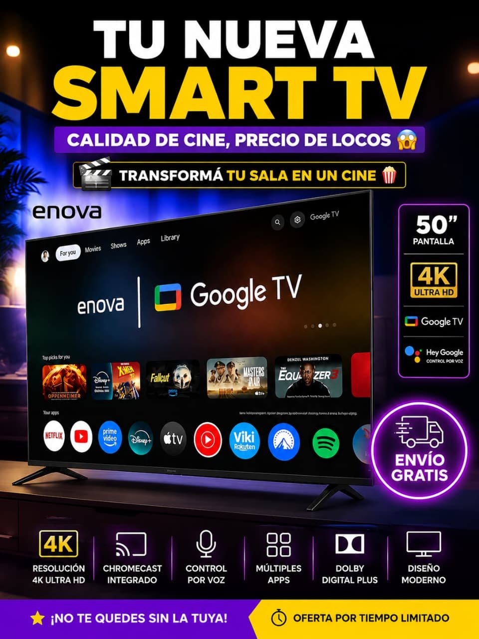 Smart tv enova 50" con Google tv