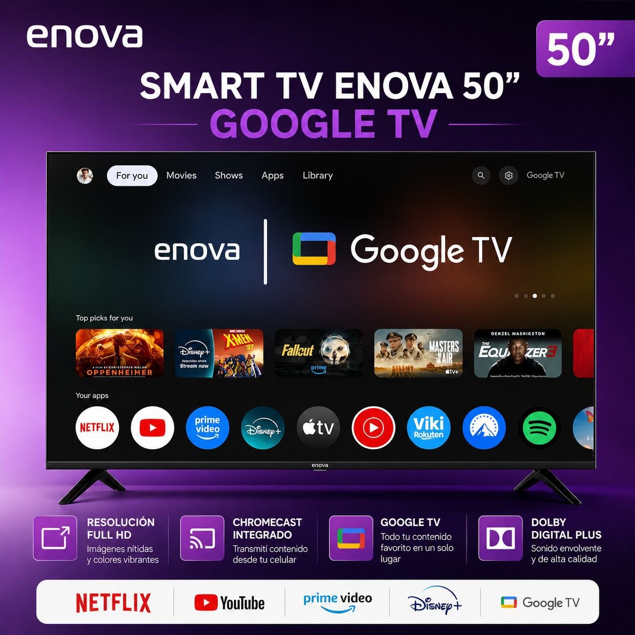 Smart tv enova 50" con Google tv