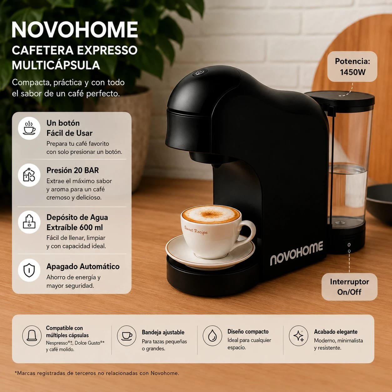 Cafetera novohome Multicapsula 1450w