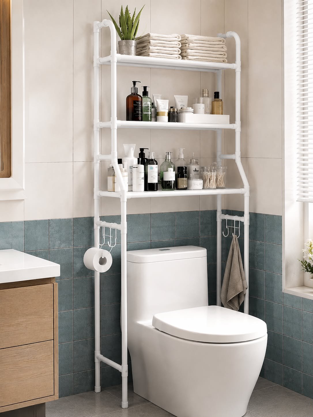 Rack organizador metálico para el baño