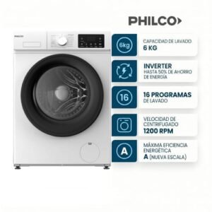Lavarropas 6kg carga frontal philco inverter