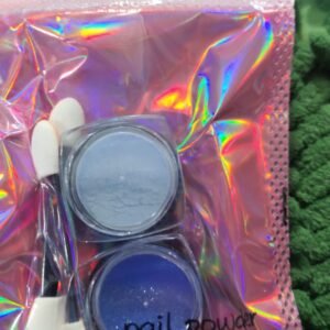 Polvo y deco de uñas azul y celeste
