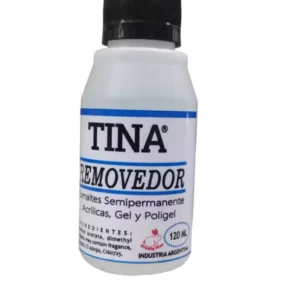 Removedor Tina 120ml elimina esmaltes semipermanentes, uñas acrílicas, gel y poligel