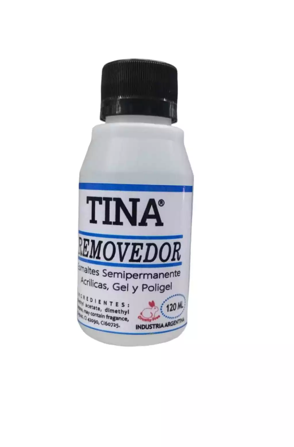 Removedor Tina 120ml elimina esmaltes semipermanentes, uñas acrílicas, gel y poligel