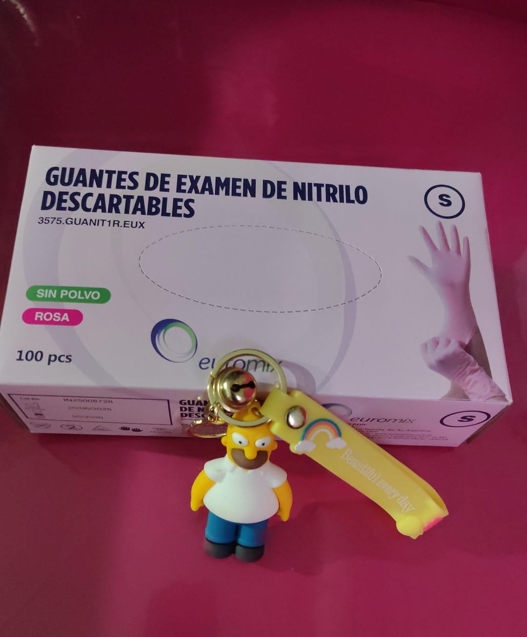 Guantes de nitrilo descartables negro , rosa y celeste talles S, M , L