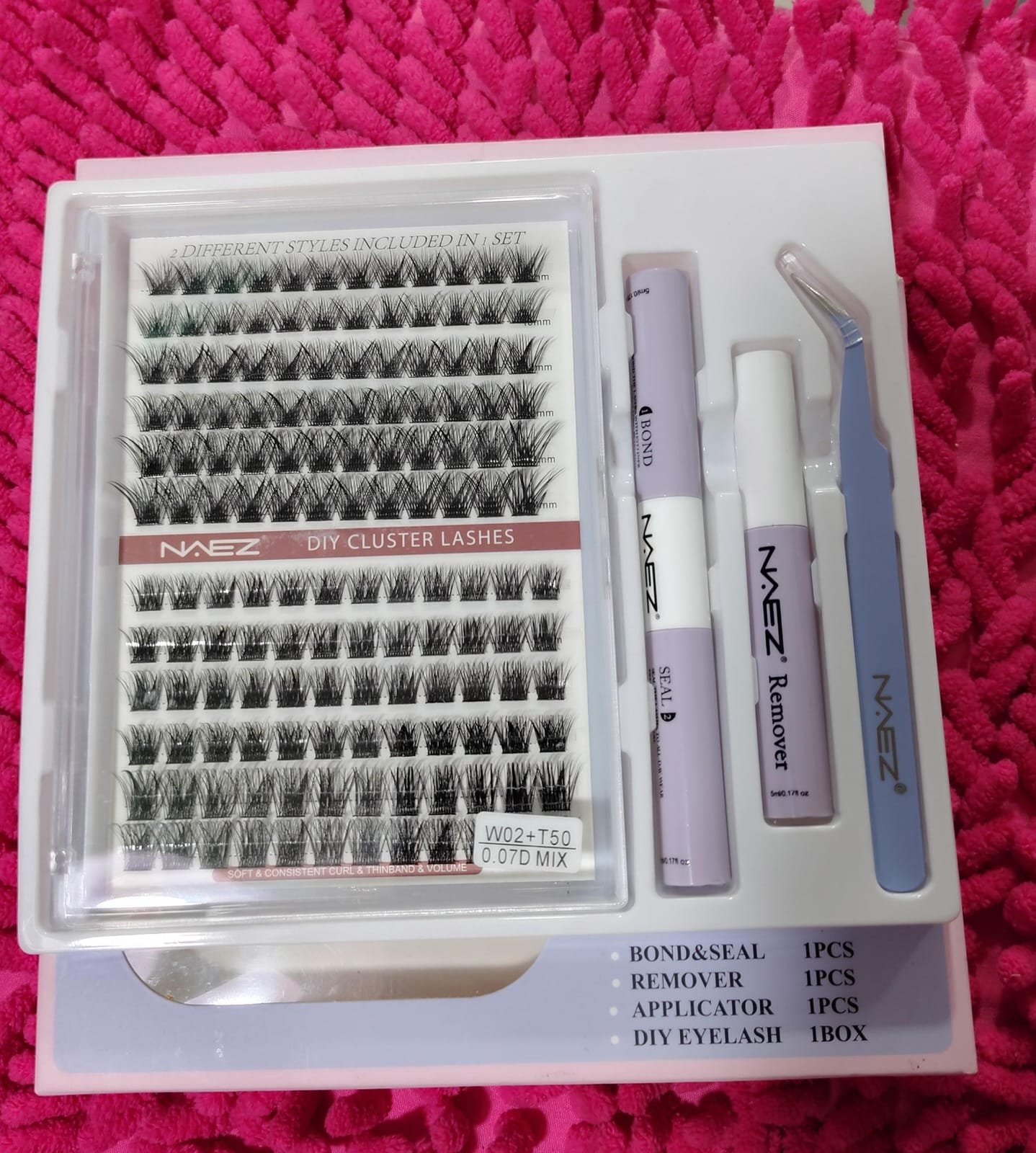 Kit de pestañas en ramillete , pegamento , sellador , removedor y pinza