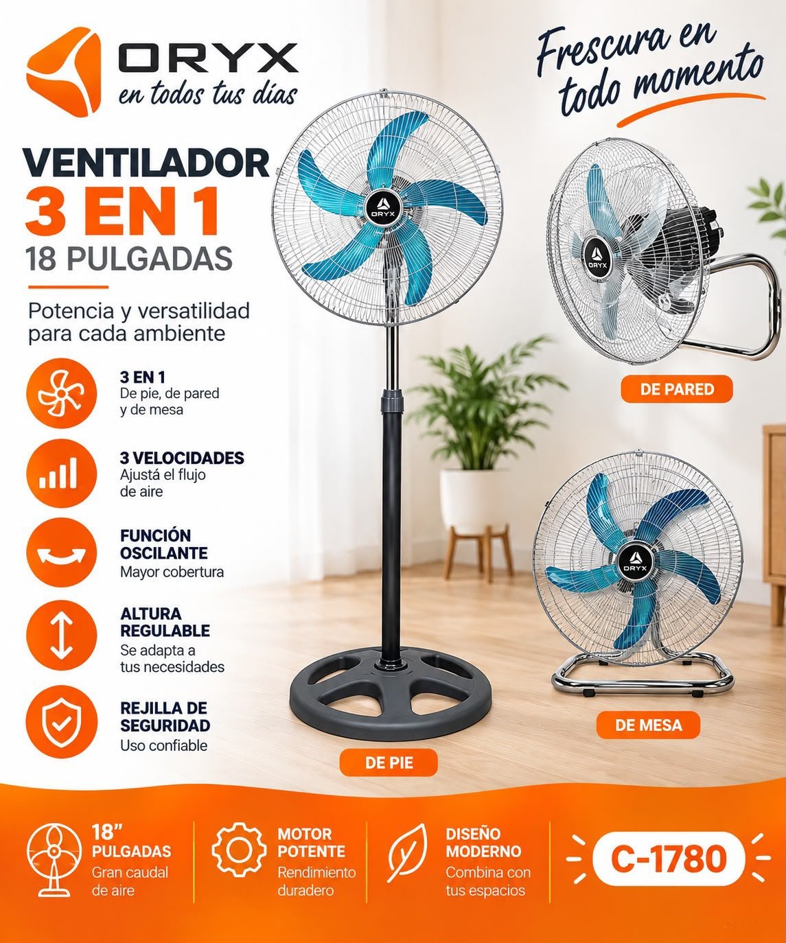 VENTILADOR 3 EN 1 ORYX 🔥