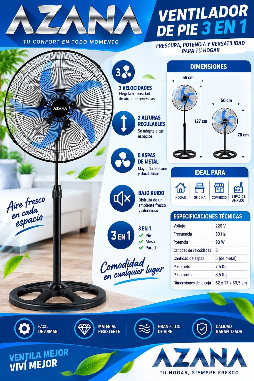 VENTILADOR AZANA 3 EN 1